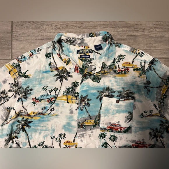 Campia Men’s Extra Large Hawaiian Beach Print Button Up Short Sleeve Shirt - Picture 2 of 13